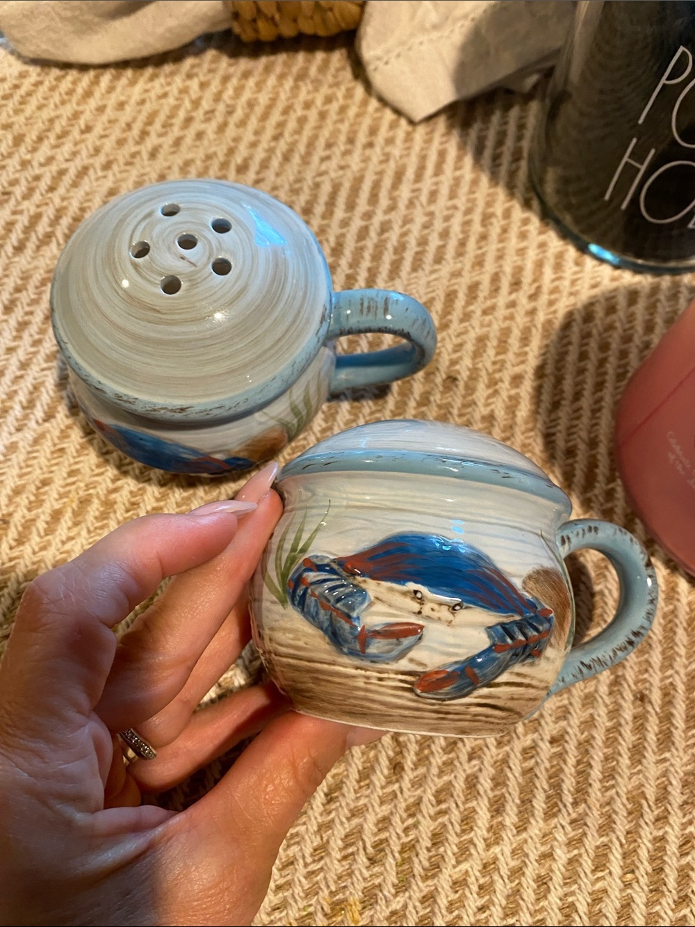 Certified International Blue Crab Ceramic Salt & Pepper Set Fisherman’s Catch